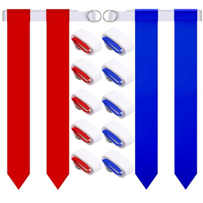 Sintege 14/28 Player Flag Football Belt Set, Adjustable Football Flag and Belts Gifts for Youth Adults Sports Training Event - color: Red, Blue