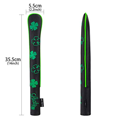 Big Teeth Golf Alignment Stick Covers Training Aid Case Holds 2 Sticks Lucky Clover Pattern - color: Black