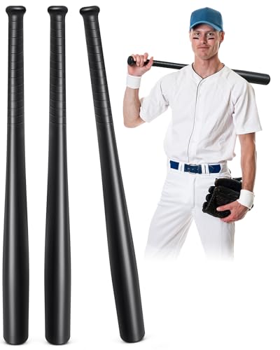 Liliful 3 Pieces Plastic Baseball Bat 29.5 Inch Solid Lightweight Plastic Bat with Molded Grip Handle for Practice Festival Gift Party Decoration - color: Black