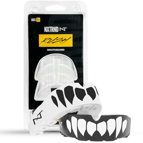 2 Pack Nxtrnd Rush Dual Layer Mouthguard, Custom Fit Sports Mouthpiece for Football, Boxing, MMA, Basketball, Hockey, Lacrosse, Youth & Adult (Black & White Fangs) - color: Black & White Fangs