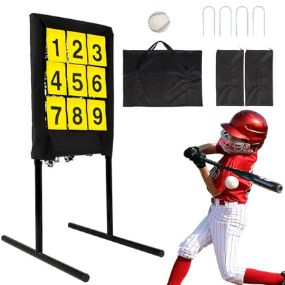 FAHKNSHeavy-Duty Pitching Net, 9 Hole Pitching Net with Strike Zone Removable Digital Targets,3 Height Adjustable Throwing Trainer for Baseball & Softball with Ball - color: black