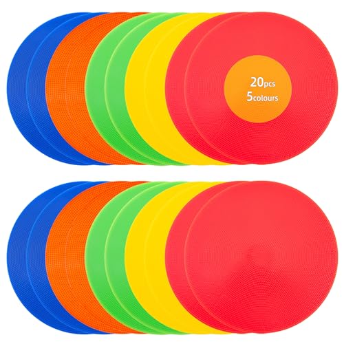 Spot Markers 9 Inch 10 Inch Non Slip Rubber Floor Markers Flat Field Cones Poly Dots for Soccer Basketball Sports Speed Agility Training and Drills - style: 9inch 20pcs 5colors