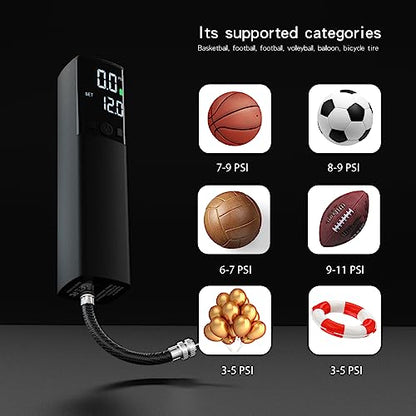 Electric Ball Pump - Portable Air Pump with LED Light, Precise Pressure Gauge and Digital LCD Display for Basketball, Soccer Ball, Volleyball, Football, Fast Inflation of Sports Ball