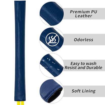 Golf Alignment Stick Cover Premium Leather Perfect Cover for Alignment Sticks Classic Blank Direction Rod Design Alignment Sticks Holder Golf Club Protector Holds 2 Sticks. - color: Blue