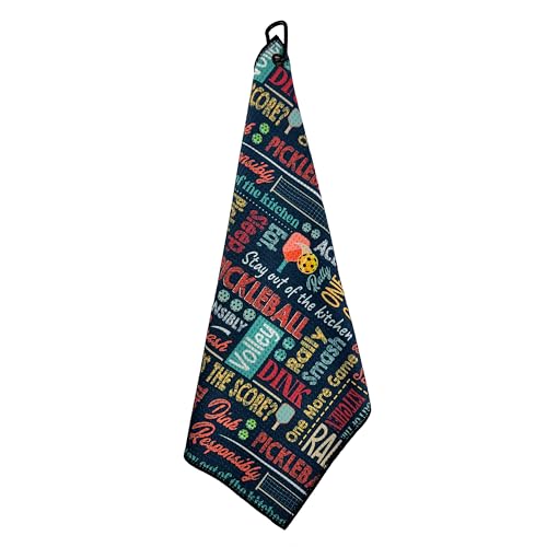 Wolf Golf Towels Pickleball Towel | Pickleball Gifts | Paddles, Balls and Phrases | Sport Towel | Retirement Gift - color: Phrase Collage