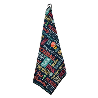 Wolf Golf Towels Pickleball Towel | Pickleball Gifts | Paddles, Balls and Phrases | Sport Towel | Retirement Gift - color: Phrase Collage