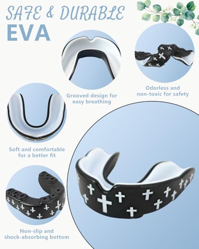 Piemow 4 Pcs Mouth Guard - Faith Cross Mouthguard with Case, Religious Adult Mouth Guards Braces for Football Boxing Basketball Lacrosse Hockey and All Contact Sports - color: Cross