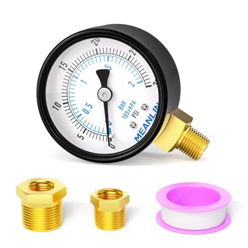 0-30Psi 2" DIAL FACE 1/8" NPT Well Pump Pressure Gauge, with 1/4" NPT and 3/8" NPT Hex Bushing, 3-2-3% Accuracy, Lower Mount - size: 0-30Psi, style: 1/8"NPT Lower Mount