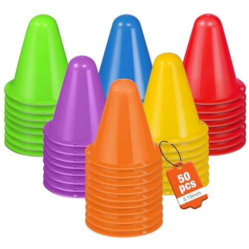 50 Pack 3.15 Inch Mini Cones for Sports Drills,Agility & Footwork Practice,Portable Small Cones for Indoor Outdoor Soccer,Basketball,Team Activities