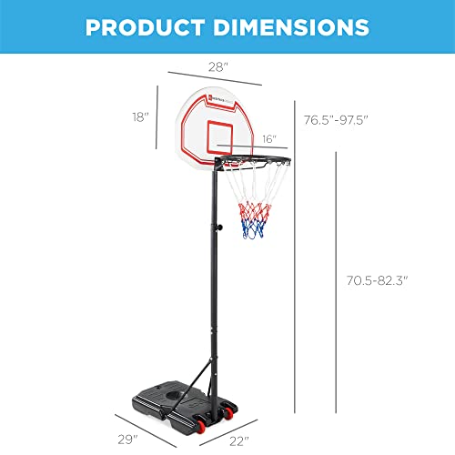 Best Choice Products Kids Height-Adjustable Basketball Hoop, Portable Backboard Set w/ 2 Wheels, Fillable Base, 70.5in to 82.3in Tall - style: White