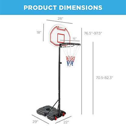 Best Choice Products Kids Height-Adjustable Basketball Hoop, Portable Backboard Set w/ 2 Wheels, Fillable Base, 70.5in to 82.3in Tall - style: White
