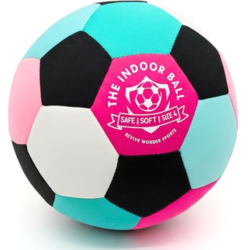 The Indoor Ball — Soft Foam Padded Size 4 Soccer Ball for Kids (Ages 3+) — Essential House Ball or Soccer Gift for Quiet Juggling and Indoor Training — Realistic Touch - color: Pinkwave