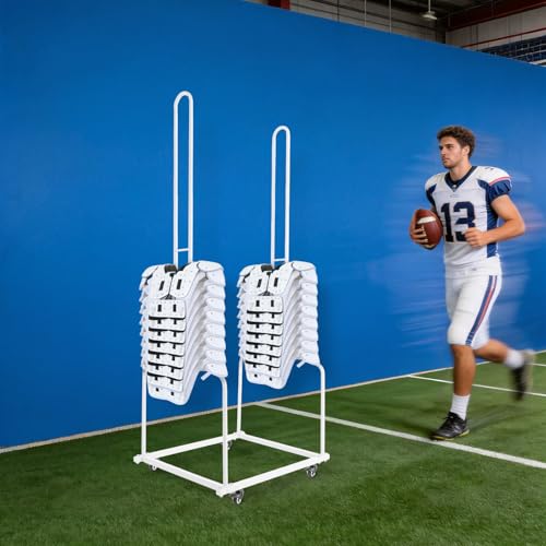 Football Shoulder Pad Rack, 100lbs Capacity Freestanding Shoulder Pads Football Organizer with 4 Rolling Casters, 69in Tall Equipment Storage Rack for Slow-Pitch Softball Baseball - color: White