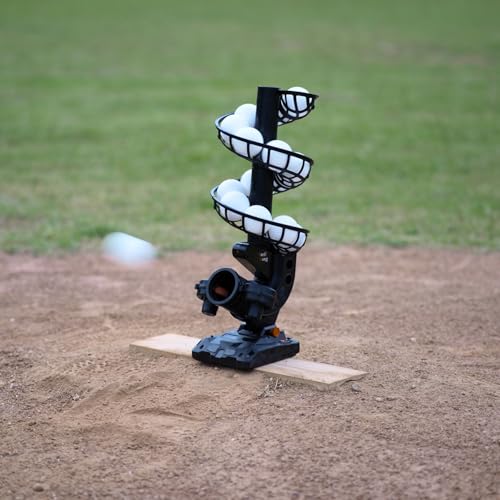 Furlihong 388BH Baseball Pitching Machine, 4 Adjustable Angles, 3 Pitch Angles, Power Bank/Battery Powered, Includes 9 Training Balls, for Beginners