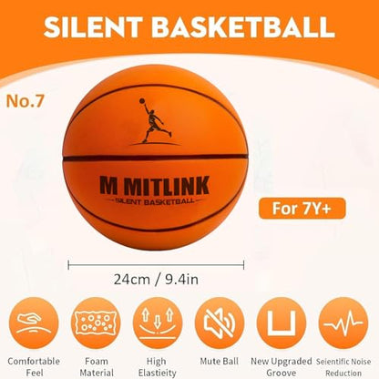 Silent Basketball Dribbling Indoor, Foam Silent Basketball Indoor Training Higher Bounce Noiseless Quiet Ball for Quiet Dribbling Gift for Youth (Tangerine)