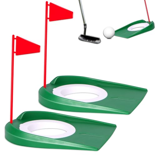 Golf Putting Green Indoor Set, 2 Pack Cup with Flag, Practice Training Aids for Indoor Outdoor, Hole Putter Regulation Cup for Office - color: Red Flag