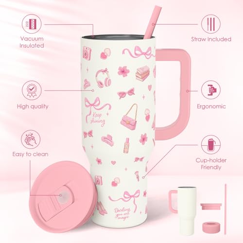 SANDJEST Women's Things 40oz Tumbler with Handle and Straw, Insulated Stainless Steel Travel Coffee Mug for Women Girls, Gift Idea for Birthday Christmas Mothers Day - color: Women's Things