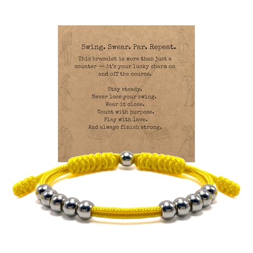 Golf Score Counter Bracelet, 10 Stainless Steel Beads, 2mm Cord Adjustable Golf Stroke Tracking Baseball Swimming Sport Golf Gift for Men and Women - style: Yellow