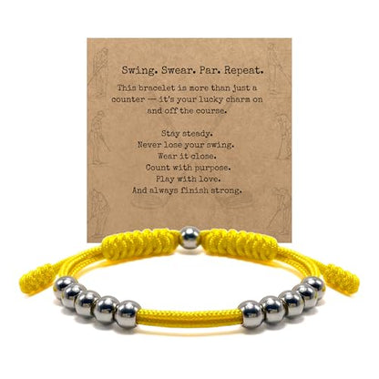 Golf Score Counter Bracelet, 10 Stainless Steel Beads, 2mm Cord Adjustable Golf Stroke Tracking Baseball Swimming Sport Golf Gift for Men and Women - style: Yellow