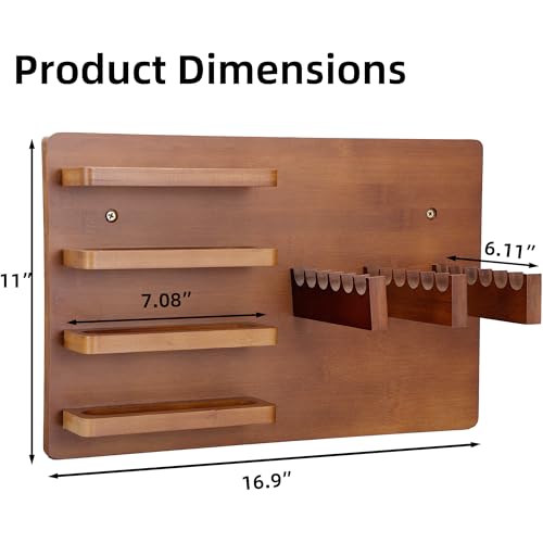 Premium Bamboo Ping Pong Paddle Holder (Rack Only) - Wall Mounted 6-Paddle & 16-Ball Display Stand - Table Tennis Organizer for Home & Office - Paddles and Balls NOT Included