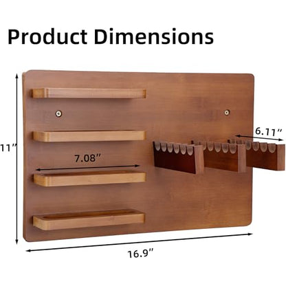 Premium Bamboo Ping Pong Paddle Holder (Rack Only) - Wall Mounted 6-Paddle & 16-Ball Display Stand - Table Tennis Organizer for Home & Office - Paddles and Balls NOT Included