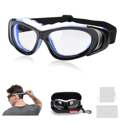 SooGree Sport Glasses for Men Women Basketball Football Sport Goggles Anti Fog Shock Collision Wearable Glasses - color: Black Framed Blue Nose Pad