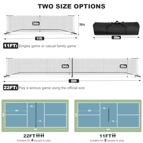 Portable Pickleball Net with Wheels, 22 FT & Half Court 11 FT Pickle Ball Net System with Carrying Bag for Driveway Backyard,Black