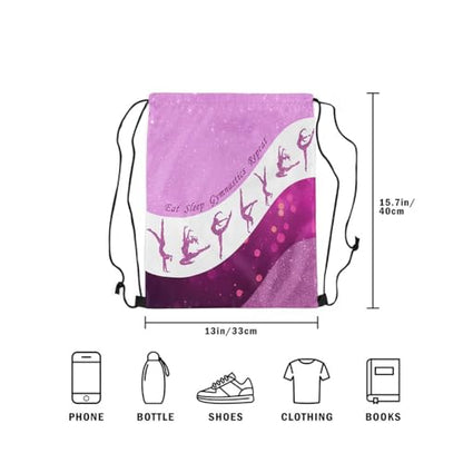Castle Fairy Gymnastics Dance Drawstring Backpack 13"X16" Cheerleading Yoga Lover Sackpack for Gym Sports Purple Glitter Print Water Resistant String Bag for Women Men - color: Purple 11
