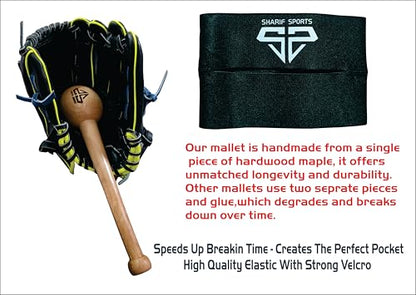Baseball Glove Mallet Single One-Piece (No Joint), Maple Hardwood Mallets Made for Ball Gloves to Shaping, Softening, and With Free Gloves Wrap Create The Perfect Pocket Best Kitt for Mitts
