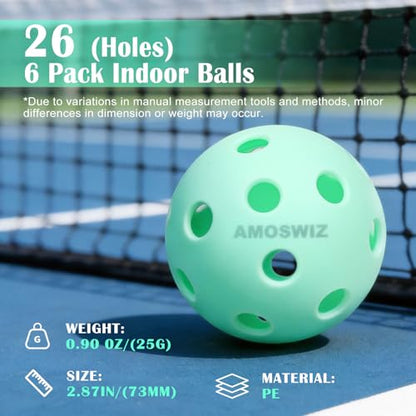 Indoor Pickleball Balls, 6/12 Pack of 26 Holes Pickleballs, USAPA Approved Indoor Pickleballs Set, High Visibility Durable Pickle Balls for Training and Tournament