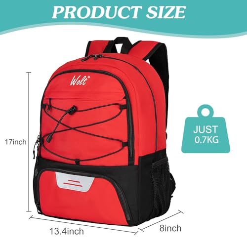 WOLT Soccer Backpack Soccer Bag with Ball Holder & Shoes Compartment, Sport Equipment Bags For Football, Basketball, Volleyball, Gym - color: Red