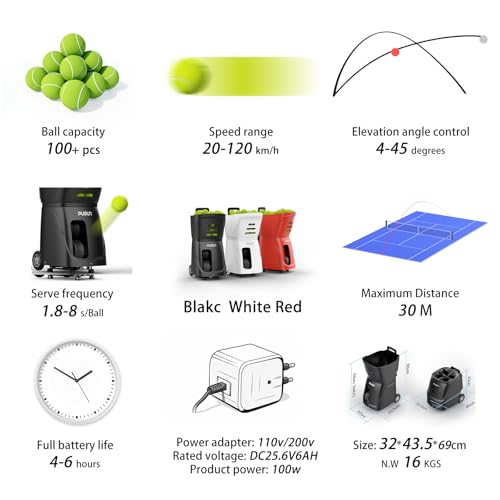 Smart Tennis Ball Machine PT-Smart - APP Controlled Auto Feed, 12 Training Modes, 100 Ball Capacity, 4-6Hr Battery Life, Suitable for All Level Players