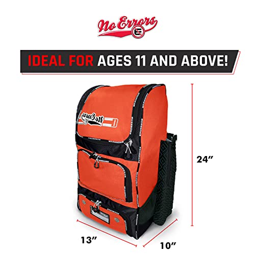 No Errors Top Pick Baseball Backpack for Kids - Heavy Duty Youth Baseball and Softball Bag with Fence Hooks - Dual Glove and Bat Compartments - color: Orange