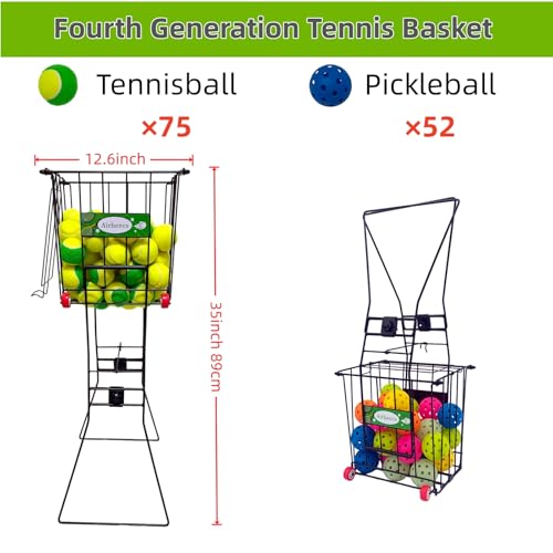 4th Improvements,Tennis Balls Hopper , Pickleball Hopper,75 Tennis Or 50 Picklel Capacity,Also As Ball Picker,Easy to Pick Up 30 Tennis Or Pickle in 1 Minute, Easily Placed in The Trunk of A Car