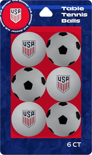 Jacent U.S. Soccer Table Tennis Balls: Official Licensed Product, 6 Count, 40mm Ping Pong Balls w/Logo and Soccer Ball Designs, Recreation Quality for Practice and Pong Play