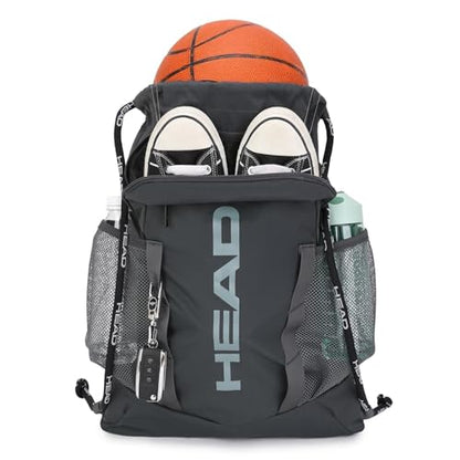 HEAD Men's Drawstring Backpack with Shoe & Phone Pocket,Structured Sports Gym Sack with Bottle Holders for Basketball, Workout, Tennis, Swimming, Travel,Training - color: Dark Grey