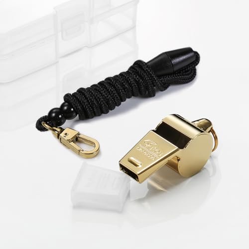 HUTOU L4820 Whistle, Brass Coach Sports Whistle with Lanyard, Loud Crisp Sound Whistle Ideal for Coaches, Referees, and Officials