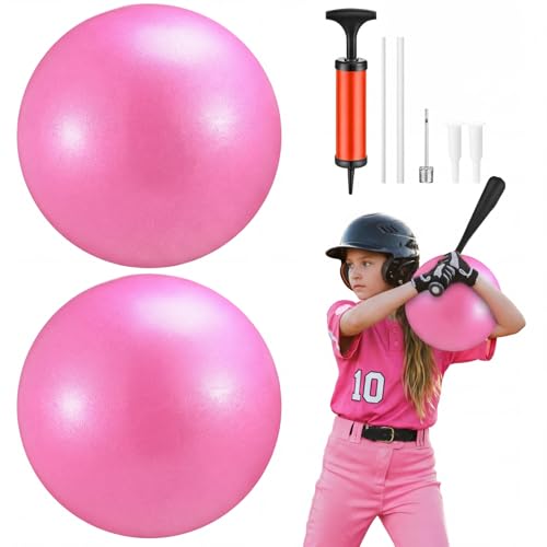 2 Pcs Connection Ball with Pump 9 Inch Pilates Baseball Softball Batting Trainer Improve Arm Action Hitting & Pitching Efficiency Connection Ball for Baseball - color: Pink