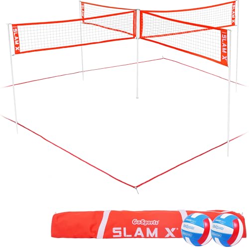 GoSports Slam X 4 Square Volleyball Game Set - 14 ft or 21 ft - Ultimate Backyard & Beach Game for All Skill Levels - color: 21 x 21 ft