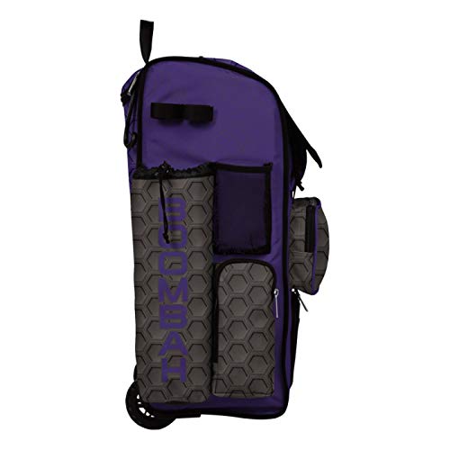 Boombah Rolling Superpack 2.0 3DHC Baseball/Softball Gear Bag - 23-1/2" x 13-1/2" x 9-1/2" - Multiple Colors - Telescopic Handle and Holds 4 Bats - Wheeled Version - color: Dark Charcoal/Purple