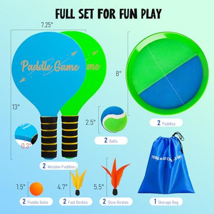TEILLNET 2-in-1 Beach Paddle Ball and Toss Catch Ball Game Set, Summer Outdoor Toys for Kids Adults, Family Yard Lawn Beach Pool Park Games, Outside Sports Gifts for Boys Girls 3 4 5 6 7 8 9 10 11 12