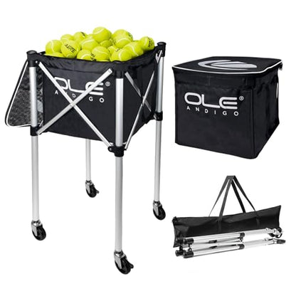 Tennis Ball Hopper Tennis Ball Basket with Side Pockets Lightweight Tennis Ball Cart Holds 160 Balls, Portable Sports Teaching Cart with Wheels for Tennis Player - style: Tennis Ball Cart