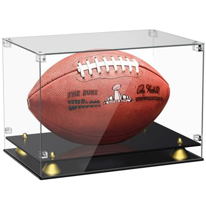 KKU Acrylic Football Display Case - Clear Double Tier Black Stand for Signed Autographed Football Display - size: Football display case