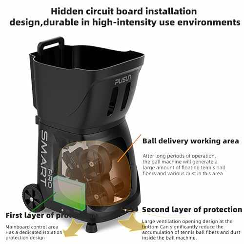 PUSUN｜PT-MAX C Flagship Tennis Ball Machine:App Control,12 Drills, Internal Oscillation,87 MPH,6-Level Spin,28-Spot,6-8H Battery, 39.6 lbs Portable, for Tennis/Padel,Training, Practice,Beginners,Pros