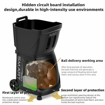 PUSUN｜PT-MAX C Flagship Tennis Ball Machine:App Control,12 Drills, Internal Oscillation,87 MPH,6-Level Spin,28-Spot,6-8H Battery, 39.6 lbs Portable, for Tennis/Padel,Training, Practice,Beginners,Pros
