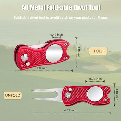 Mile High Life Golf Divot Repair Tool, All Metal Foldable Divot Tool with Pop-up Button & Magnetic Ball Marker, 2-6 Pack - color: Black/Red