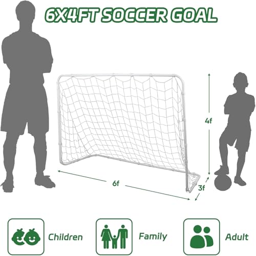 ZENY Portable Soccer Goal for Backyard,12x6 / 10x6.5 / 8x5 / 6x4 ft Kids Adults Soccer Net and Frame for Home Backyard Practice Training Goals, Soccer Training Equipment - style: 6 x 4FT - Metal - 2Pack