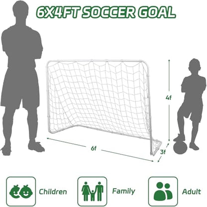 ZENY Portable Soccer Goal for Backyard,12x6 / 10x6.5 / 8x5 / 6x4 ft Kids Adults Soccer Net and Frame for Home Backyard Practice Training Goals, Soccer Training Equipment - style: 6 x 4FT - Metal - 2Pack