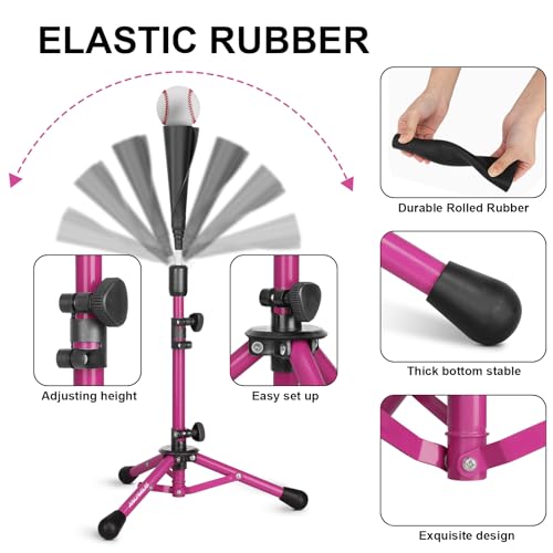 Baseball Tee Batting Tee Softball Tee Portable Travel Hitting Tee,Easy Adjustable Height,Stable Tripod Stand - color: Purple, style: Tee Pro