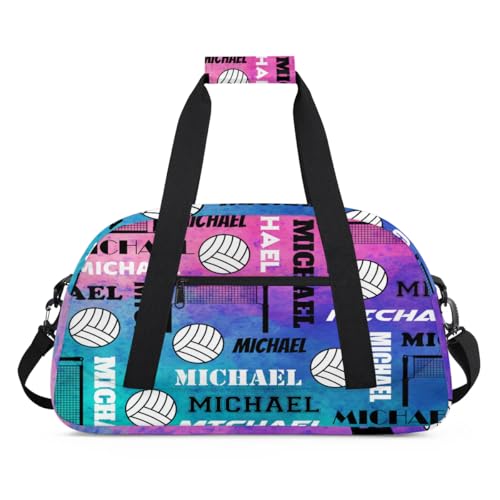 Custom Volleyball Gym Bag Duffel Bag for Women Men, Personalized Name Sport Bag Overnight Bags Customized Travel Weekender Bag, Pink Blue Glitter - color: Pink Blue Glitter